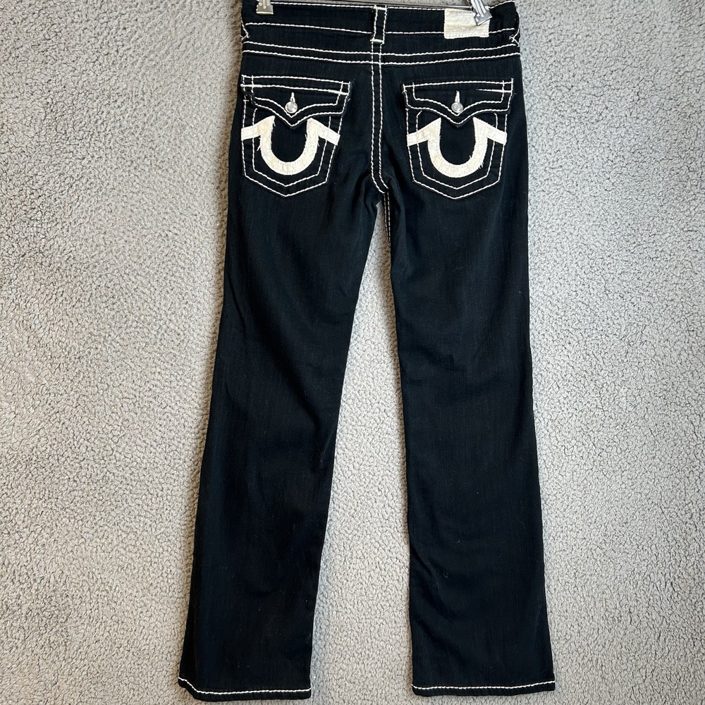 Women's True Religion T Flare Jeans Size 26/31 Black Heavy Stitch Made In USA